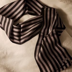*SOLD* Coach Black and Silver Striped Silk Scarf